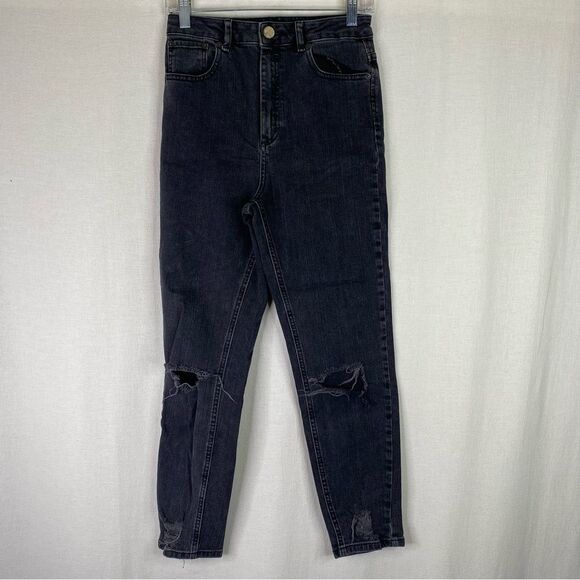 ASOS Denim Faded Black Distressed High Rise Boyfriend Jeans Stretch 28/32 - Picture 2 of 10